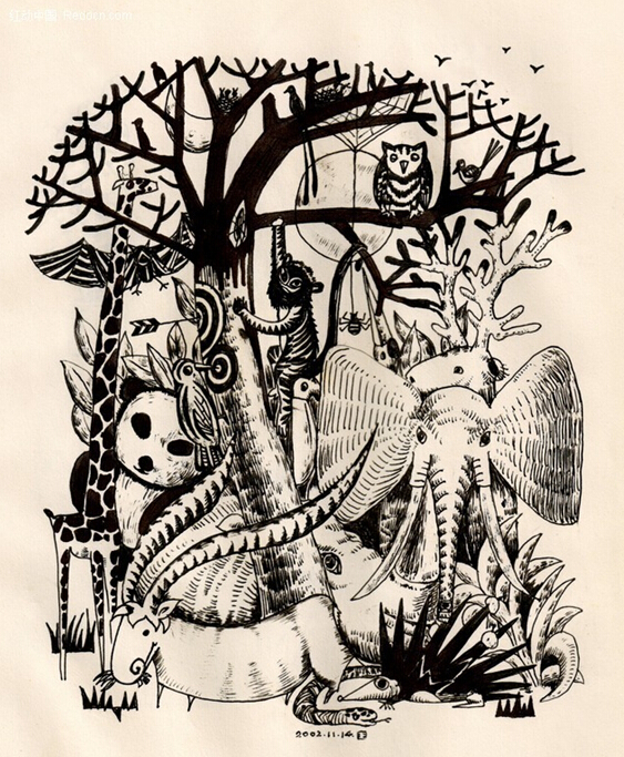 手绘黑白装饰画与手绘彩色装饰画